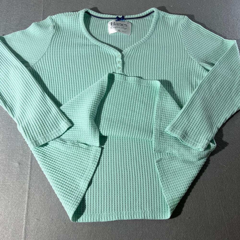 Hanes Comfort Sleep Mint Waffle Henley Top XL - Picture 4 of 7